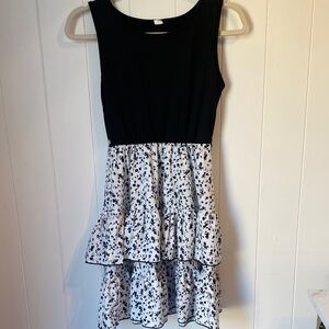 Stylish Kids Dress with Black Top and White Patterned Skirt